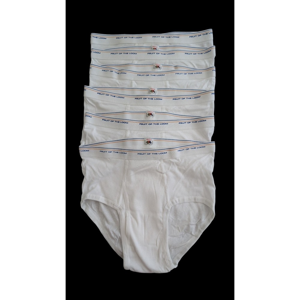 Lot of 6 Vintage Fruit of the Loom Mens White Briefs Large 38-40 Cotton